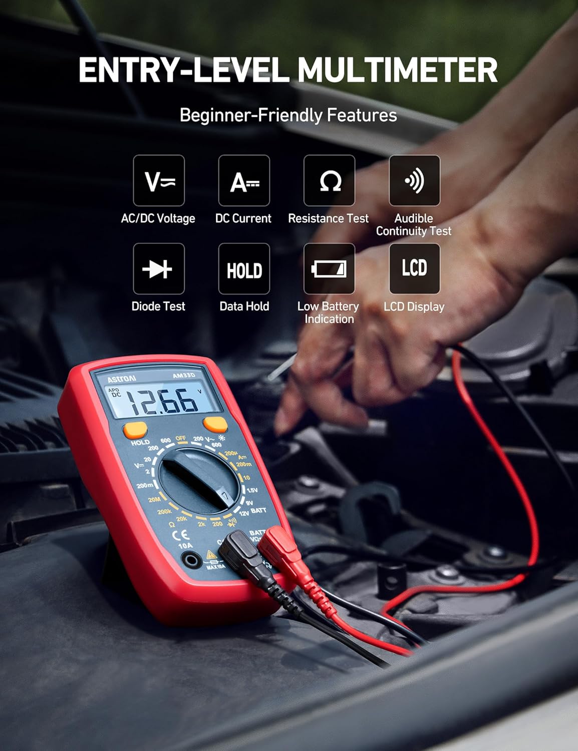 AstroAI Digital Multimeter Tester 2000 Counts with DC AC Voltmeter and Ohm Volt Amp Meter; Measures Voltage, Current, Resistance, Continuity and Diode, Blue - Image 2