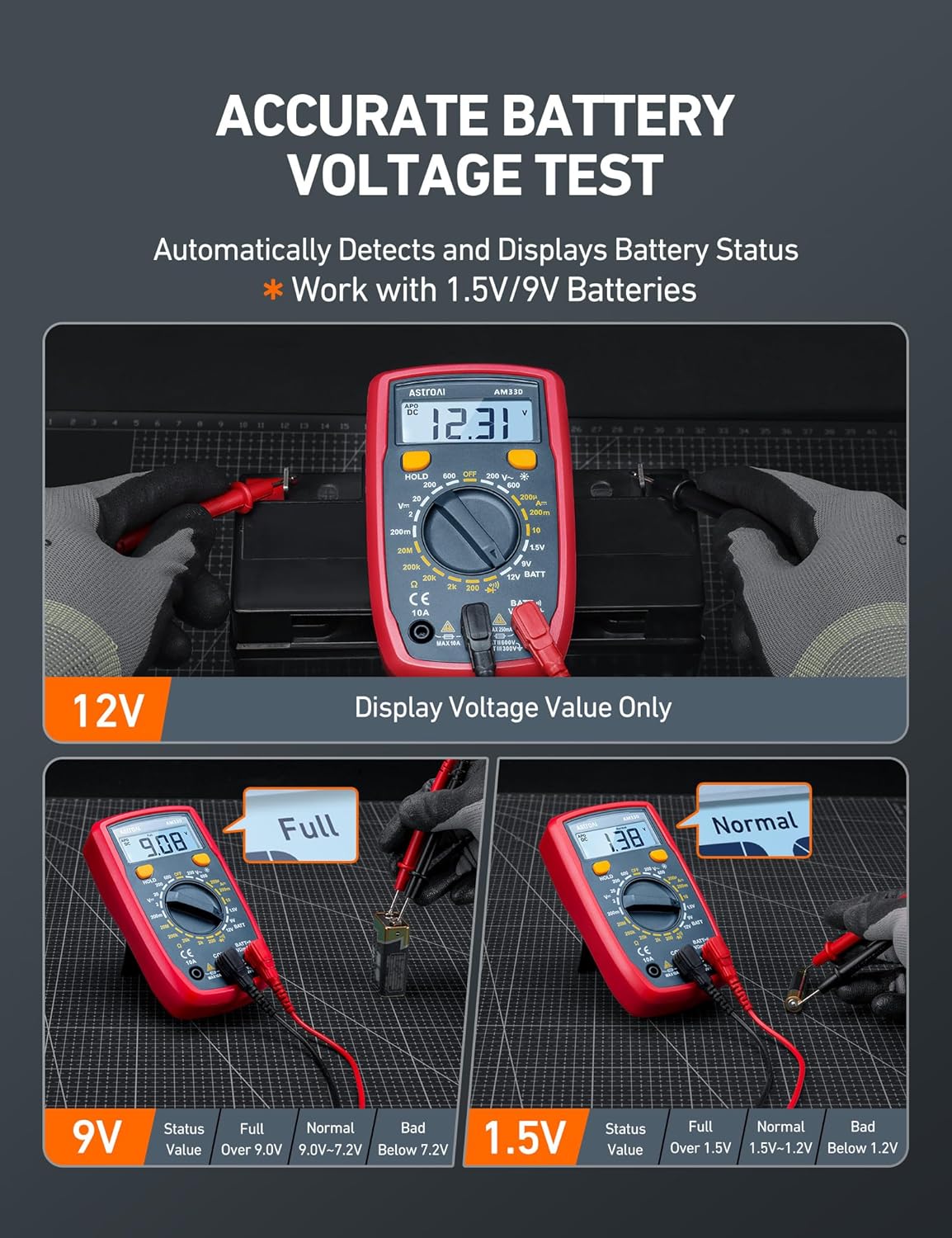 AstroAI Digital Multimeter Tester 2000 Counts with DC AC Voltmeter and Ohm Volt Amp Meter; Measures Voltage, Current, Resistance, Continuity and Diode, Blue - Image 4