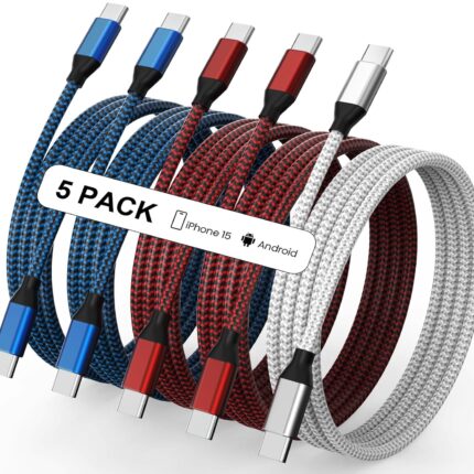 USB C to USB C Cable Nylon Braided 60W 3/3/6/6/10 FT USB Type C Fast Charging Cable for iPhone 17/17 Pro Max/Air/16/16 Plus/16 Pro Max/15/15 Plus/15 Pro Max, MacBook, iPad, Samsung S25/S24/23
