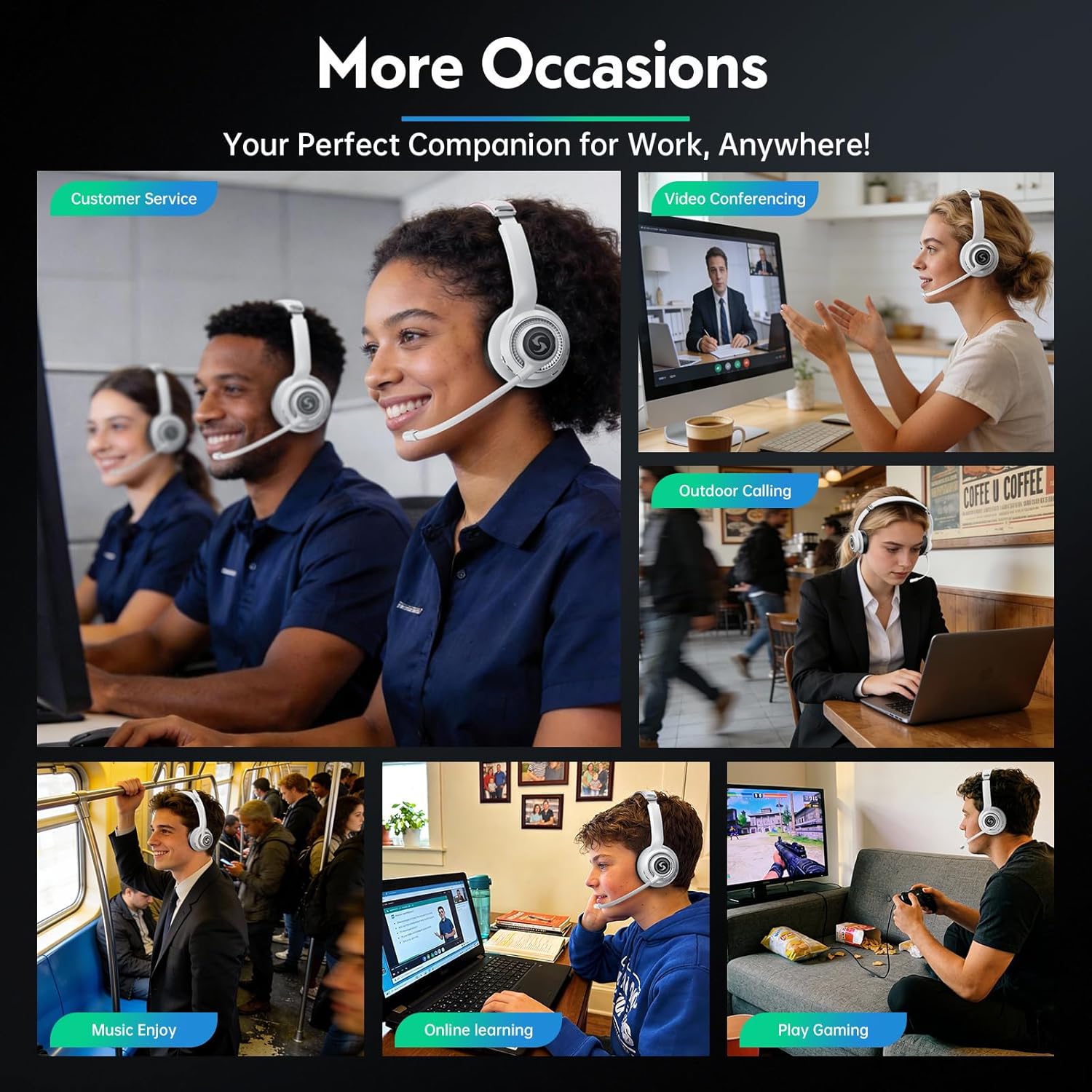 Wireless Headsets with Microphone, Wireless Headset for Cell Phones Laptop Computer, Ultra Lightweight& 50+ Playtime, On Ear Bluetooth Headphone Fit for PC/Call Center/Computer/Laptop/Teams-White - Image 9