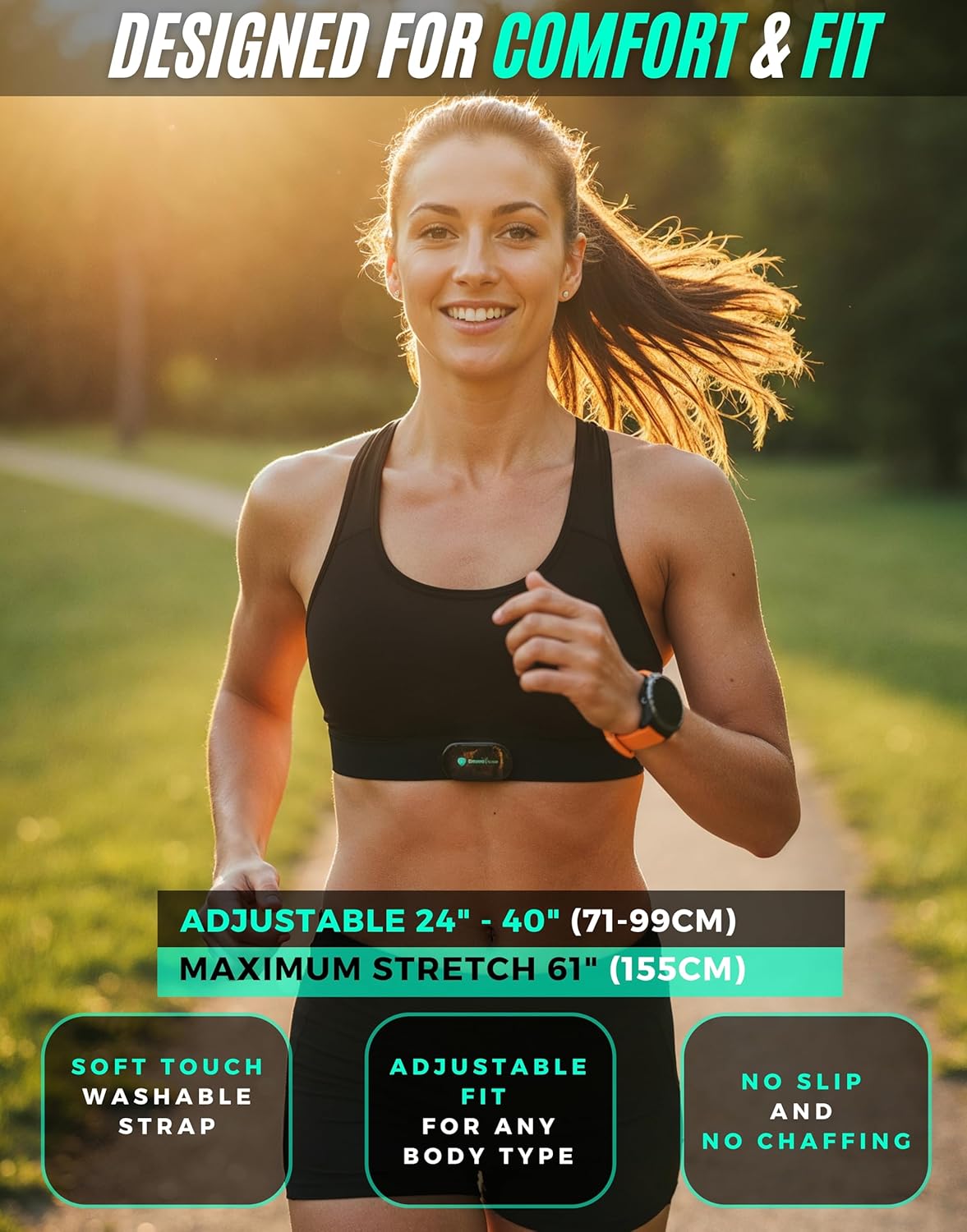 Powr Labs Bluetooth and ANT+ Heart Rate Monitor Chest Strap - All Day Comfort, Easy Connectivity - Compatible with Polar, Garmin, Peloton, Wahoo - Image 4