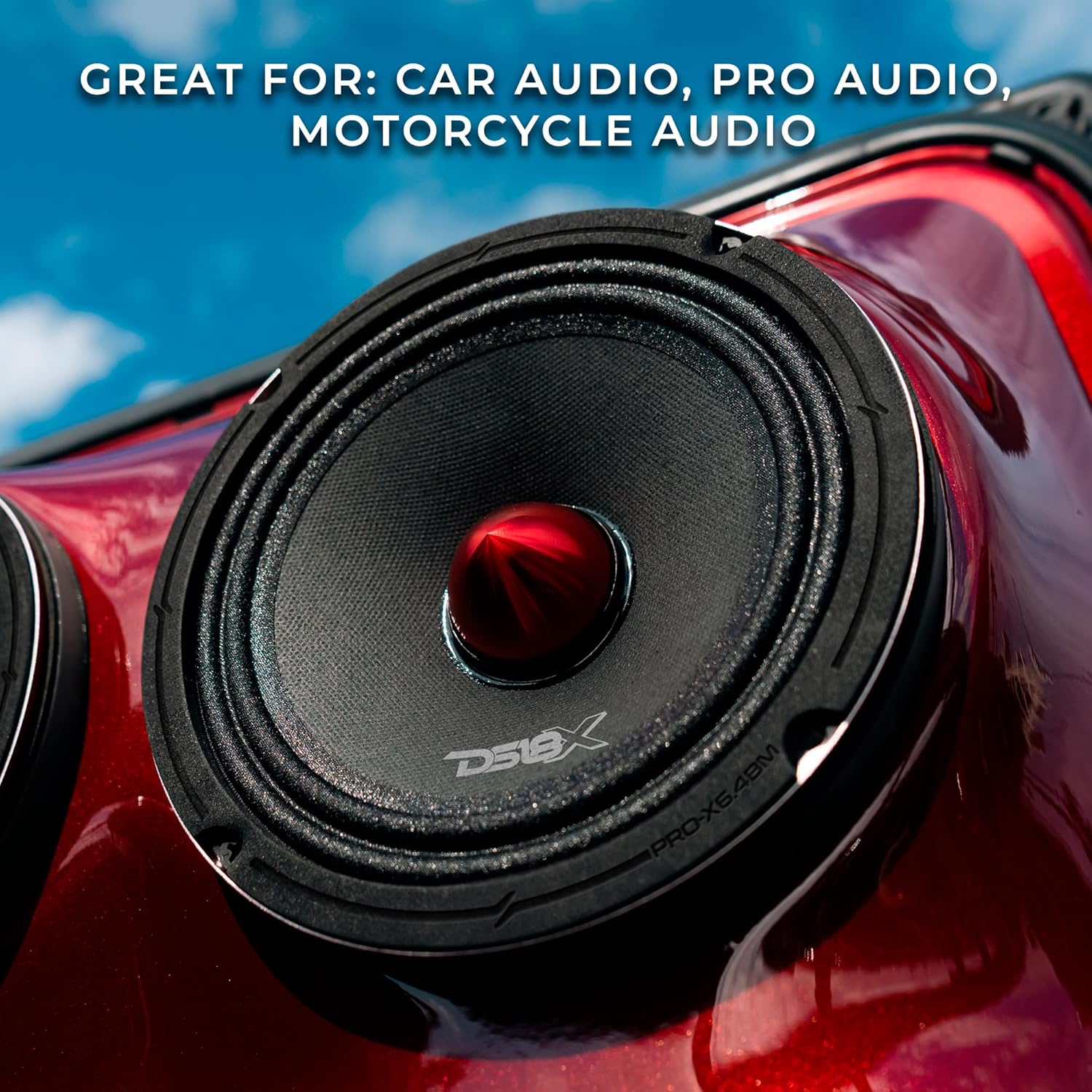 DS18 PRO-X6.4BM Loudspeaker - Pair of 6.5", Midrange, Red Aluminum Bullet, 500W Max, 250W RMS, 4 Ohms - Premium Quality Audio Door Speakers for Car or Truck Stereo Sound System (2 Speaker) - Image 4
