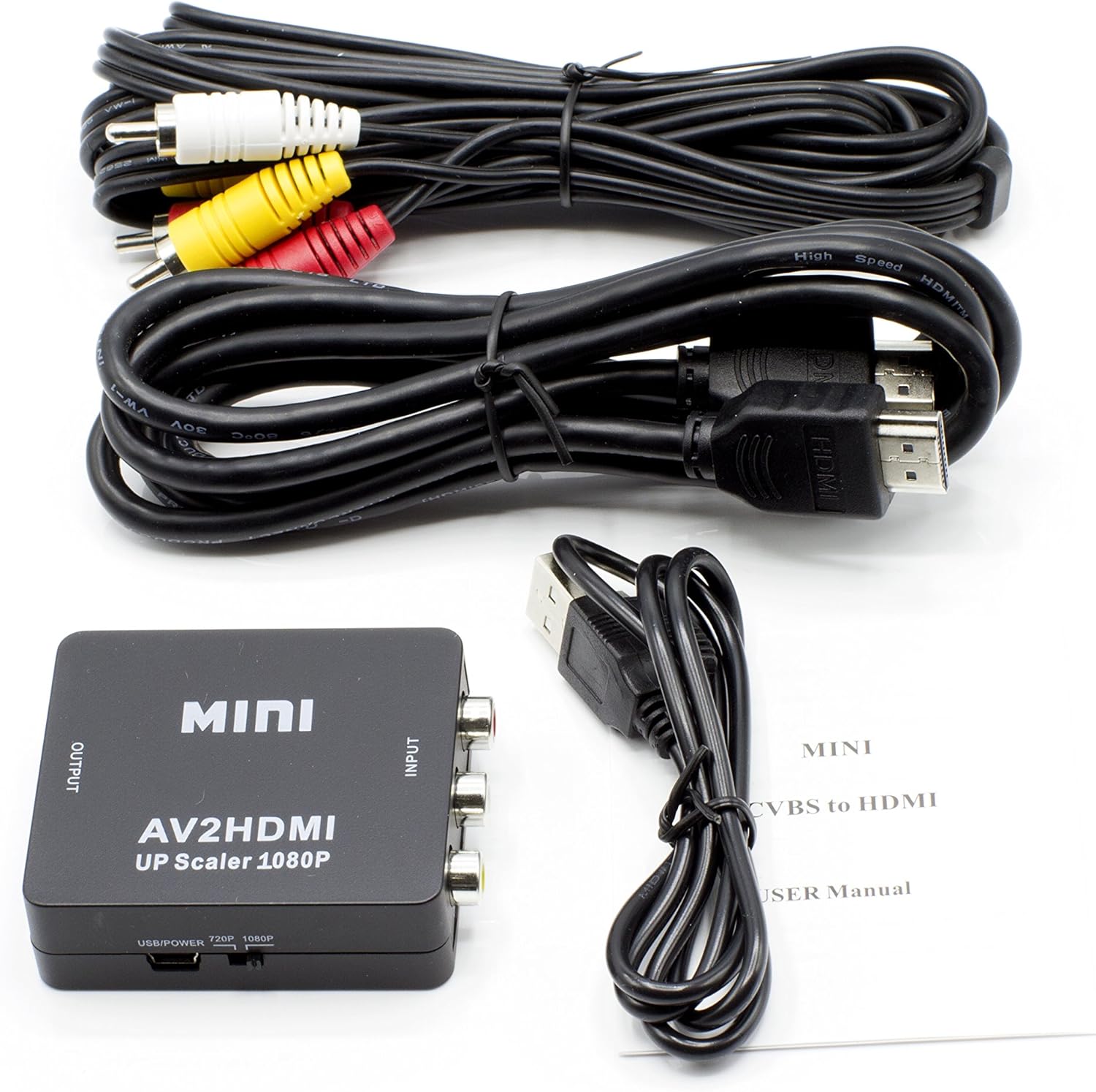 THE CIMPLE CO RCA to HDMI Converter (Analog to Digital Converter) - Converts from RCA/Composite/Red-White-Yellow - Does not Work in Reverse - UP CONVERTS - Black Kit