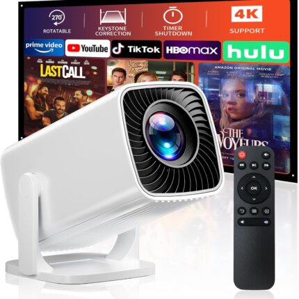 Mini Projector, Portable Projector 4K & Full HD 1080P Support, 270° Rotation Outdoor Projector, Movie Projector Compatible with Smartphone, TV Stick, Laptop, PS4, HDMI, USB (No WiFi or Bluetooth)