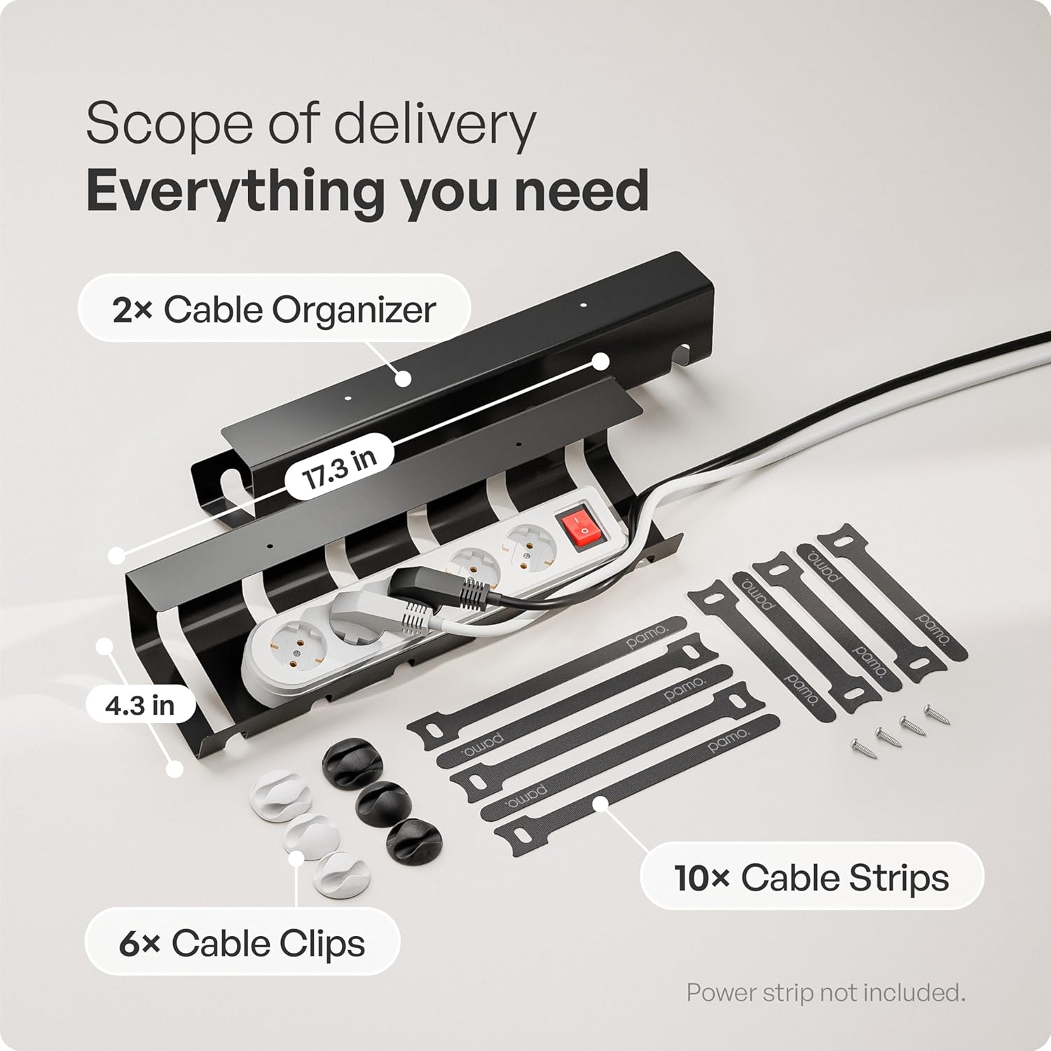 PAMO Cable Management Under Desk for Easy mounting Under-Table I Set of 2 - with 10X Cable Ties I Desk Organizer for Office/Home Office Table Thoughtful Cable Tray Holder - Image 3