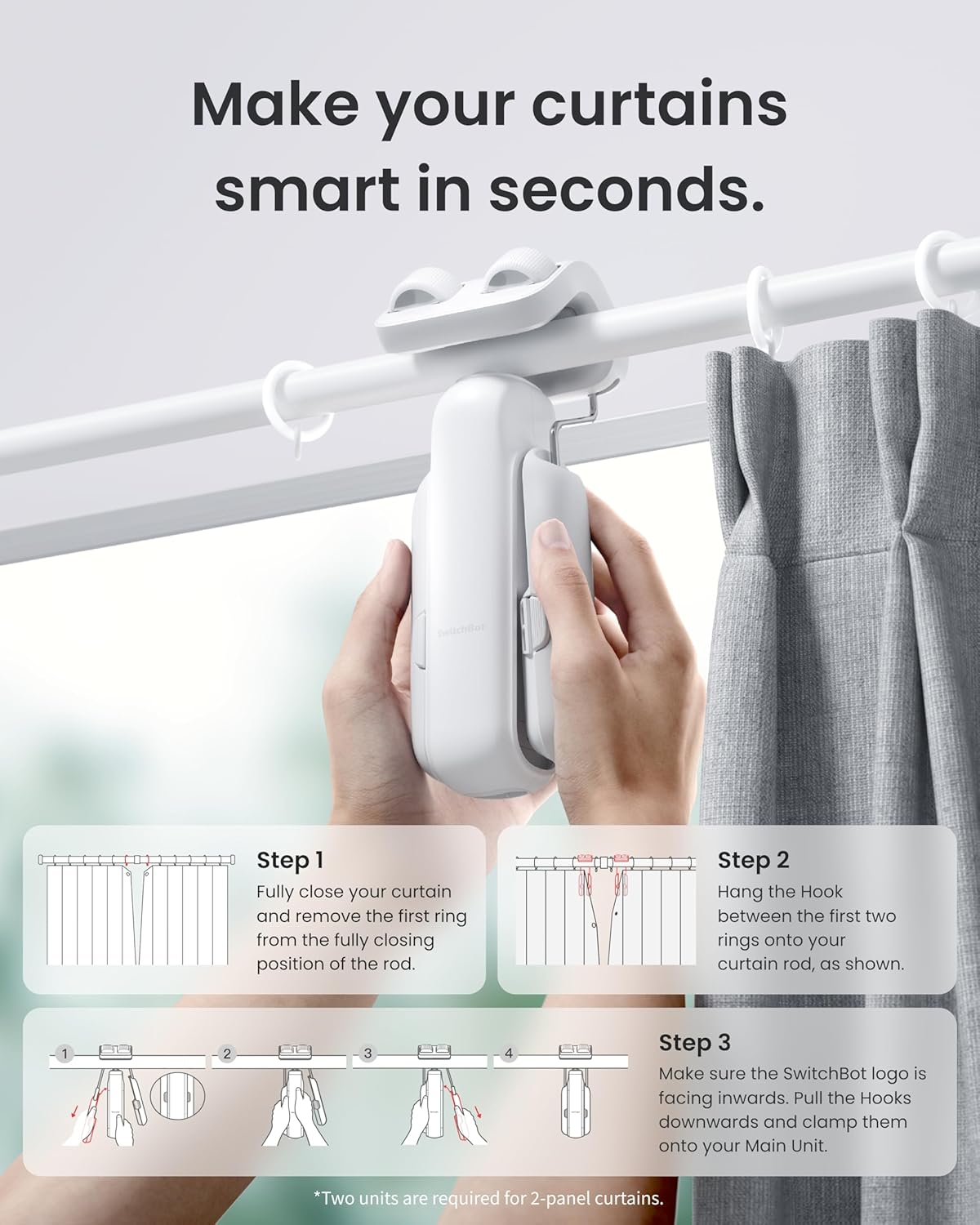 SwitchBot Automatic Curtain Opener - Bluetooth Remote Control Smart Curtain with App/Timer, Upgraded High-Performance Motor, Add SwitchBot Hub to Work with Alexa, Google Home, HomeKit - Image 3