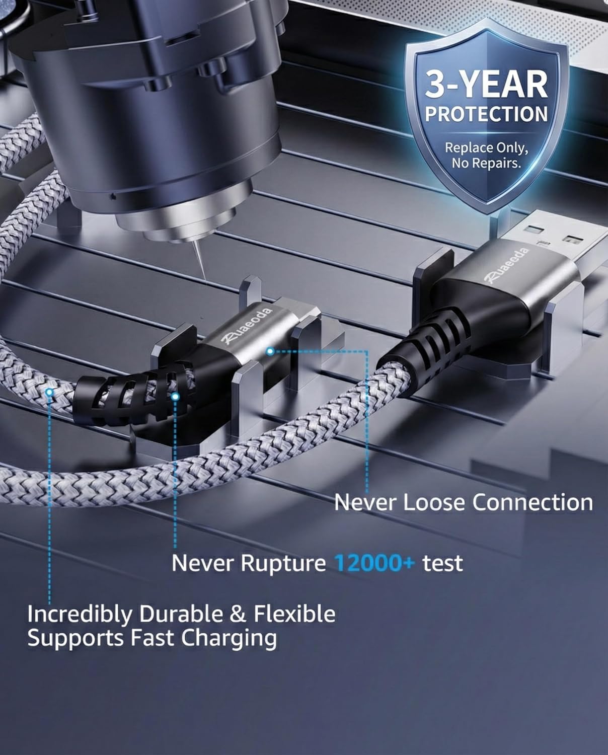 Micro USB Cable Android Charger 6ft 2PACK Compatible with PS4 Charger Cord - High Speed 2.0 USB A Male to Micro USB Nylon Braided Cable for Android Phone - Image 3