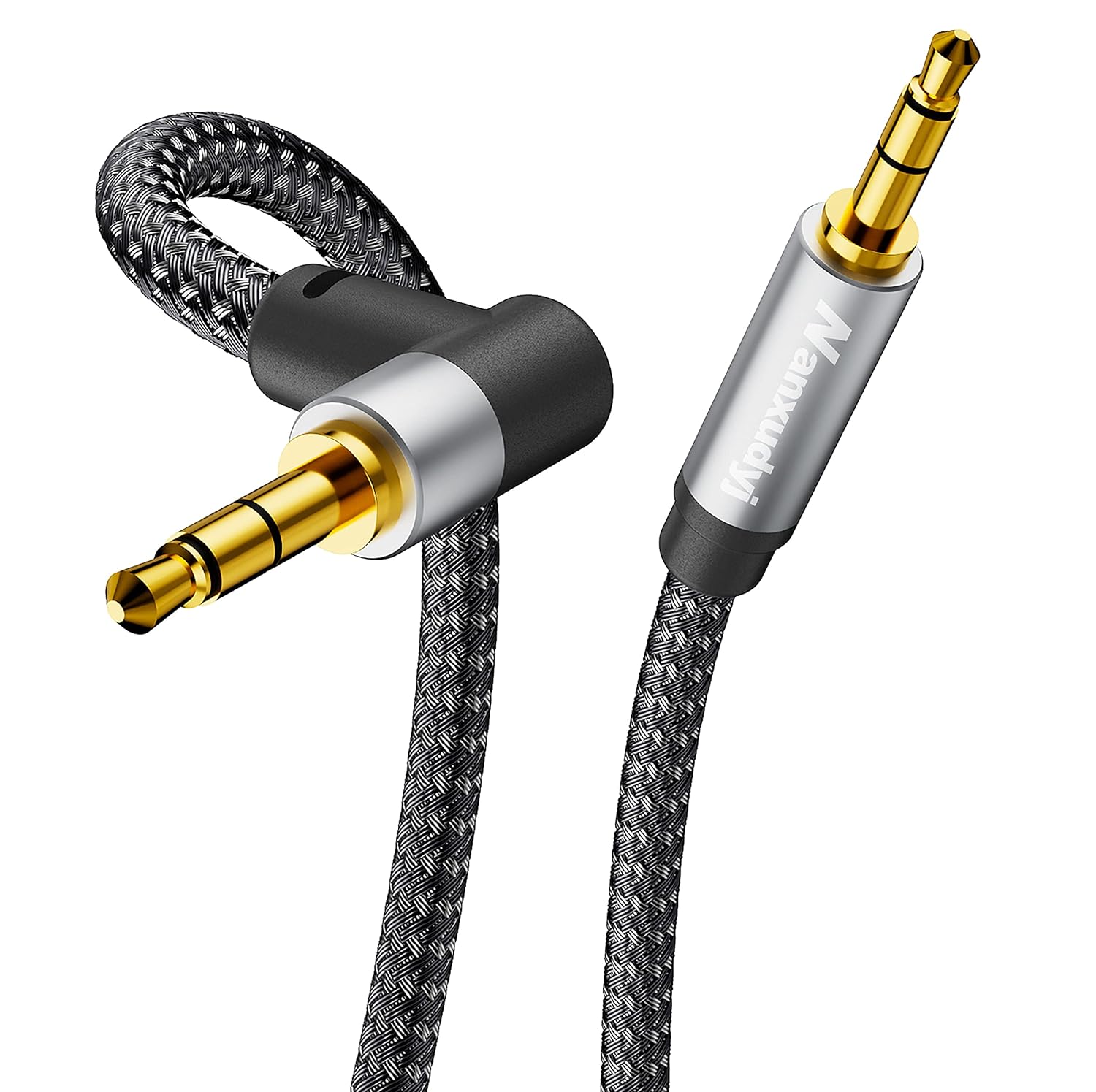 AUX Cord 6ft,3.5mm Stereo Audio Cable 90 Degree Nylon Braided 3.5mm Male to Male Stereo Aux Cables Right Angle TRS Cable Portable Compatible for Headphone, car,Tablets, Speakers