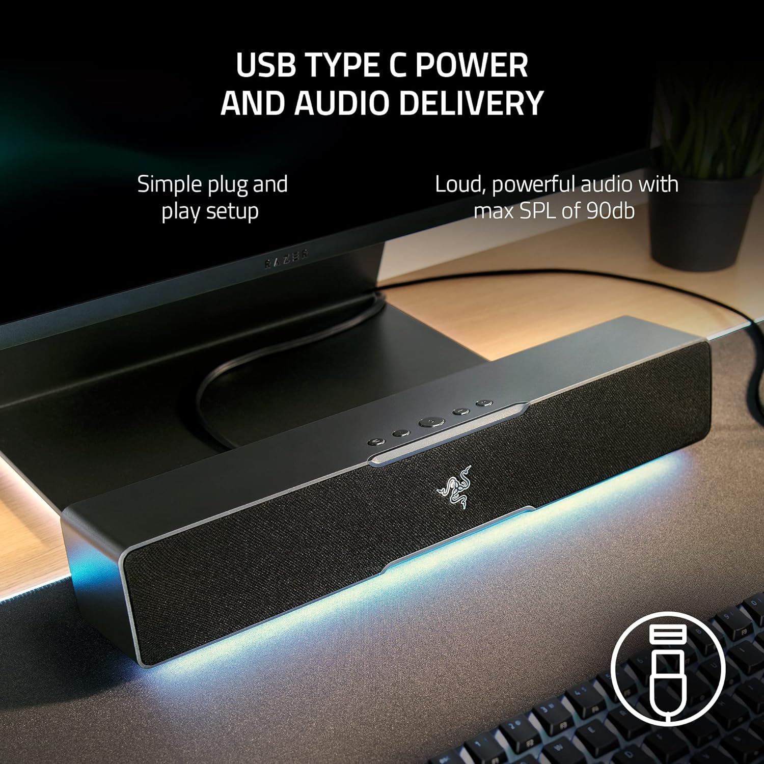 Razer Leviathan V2 X PC Soundbar with Full-Range Drivers - Compact Design - Chroma RGB - USB Type C Power and Audio Delivery - Bluetooth 5.0 - for PC, Laptop, Smartphones, Tablets & Nintendo Switch - Image 4