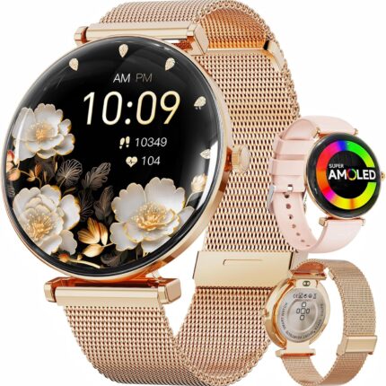 Smart Watch for Women with Android iPhone Compatible[Calls/Metal Thin Body],1.43" Micro-Spherical AMOLED Screen,IP68 Waterproof Sports Watch with Sleep/Heart Rate Monitor,Pedometer for Steps Miles