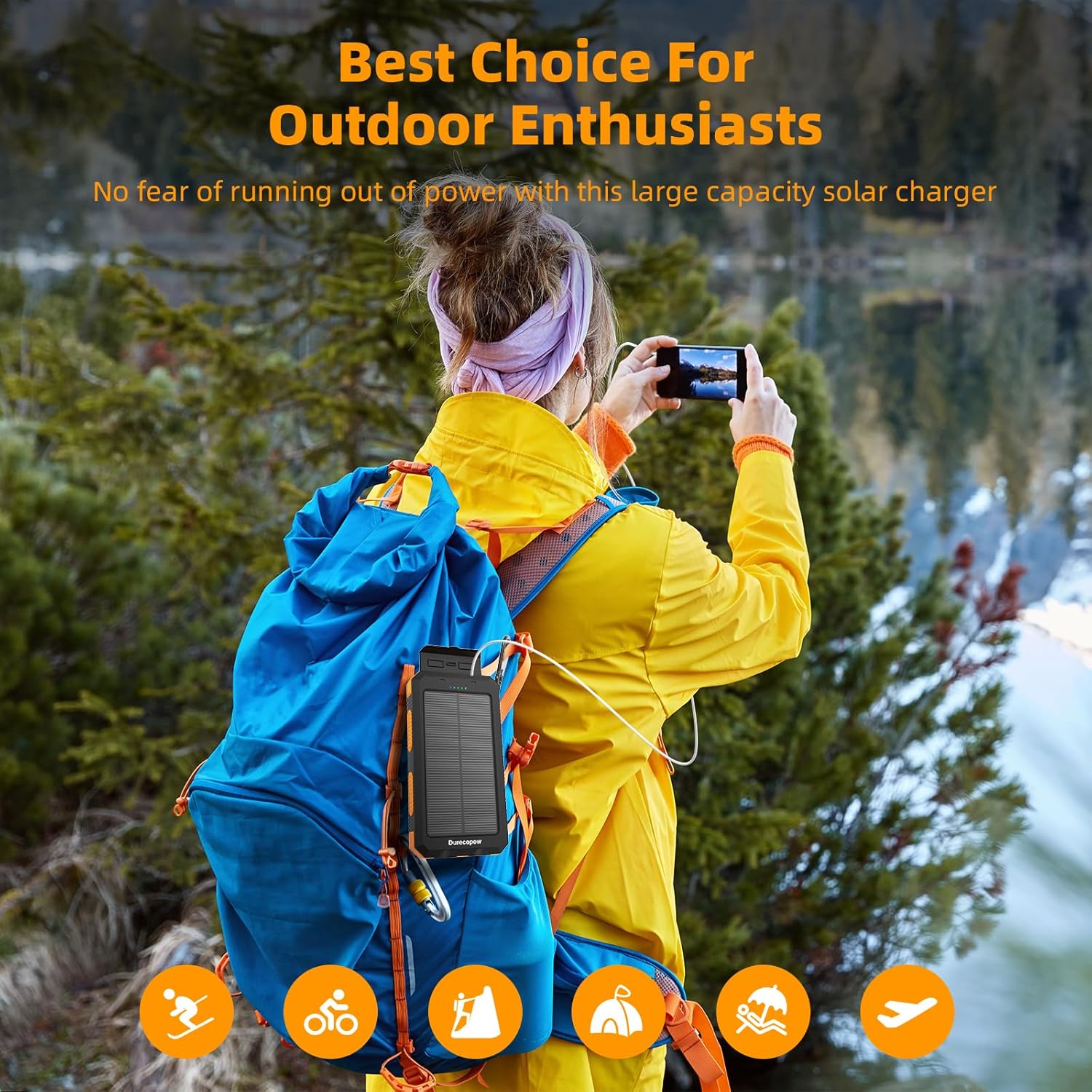 Solar Charger Power Bank 20,000mAh, Portable Charger, 4 Cables 3 Ports Fast Charging External Battery Pack with USB C for Cell Phones, Solar Panel Charger with Dual Flashlight for Camping - Image 7