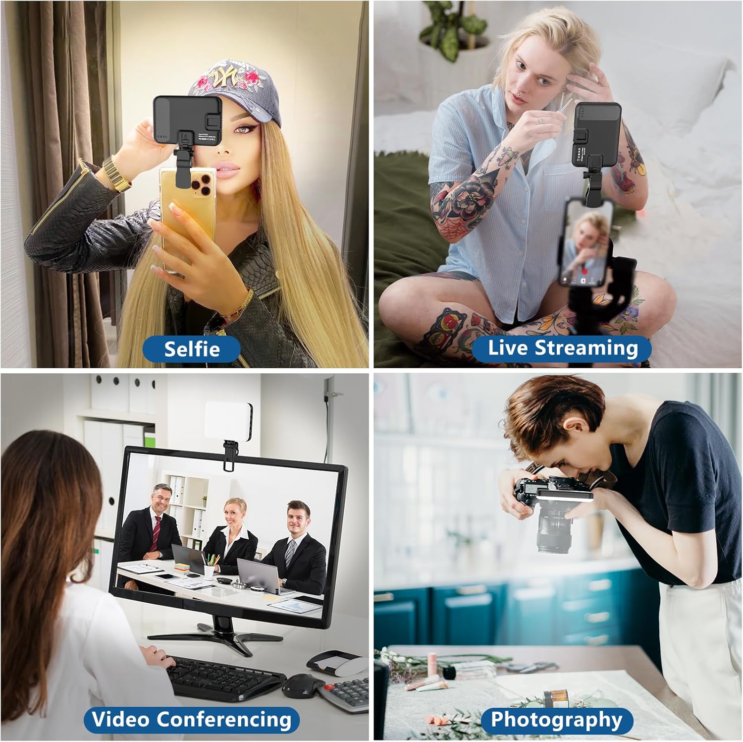ALTSON 60 LED Portable Selfie Light Video Conference Lighting with Clip & Camera Tripod Adapter Rechargeable 2200mAh CRI 97+, 3 Light Modes for Phone iPhone Webcam Laptop Photo Makeup - Image 5