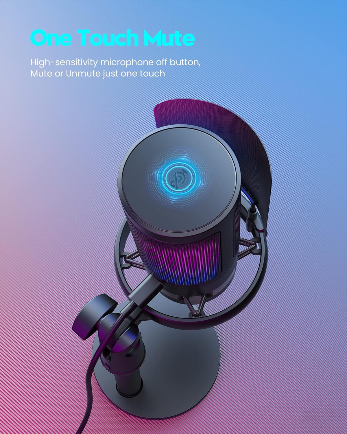 Gaming Microphone for PC: USB Mic for Podcasts Videos & Streaming - Condenser Mic with Quick Mute & Pop Filter - RGB Microphone Gift for Gamer boys - Compatible with PS4/5 & Computer & Laptop - Image 3