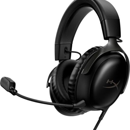 HyperX Cloud III – Wired Gaming Headset, PC, PS5, Xbox Series X|S, Angled 53mm Drivers, DTS Spatial Audio, Memory Foam, Durable Frame, Ultra-Clear 10mm Mic, USB-C, USB-A, 3.5mm – Black