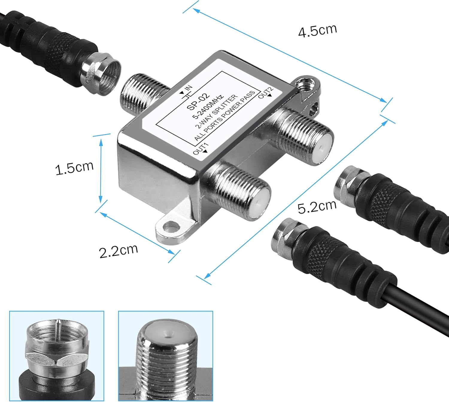 Coaxial Cable Splitter 2 Way MoCA 5-2400MHz, NEWCARE RG6 Compatible Coax Splitter for HD Satellite/Cable TV, MoCA Internet & CATV Antenna Signals, Low Loss MoCA Support - Image 7
