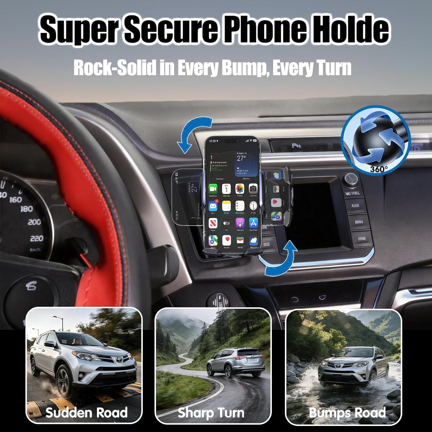 Car Phone Mount for Toyota RAV4 2013–2019, 15W Wireless Fast Charging Auto-Clamping Center Console Phone Holder, One-Hand Operation, Hands-Free, 360° Adjustable, Without Blocking Airflow - Image 4