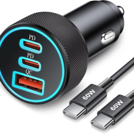 67W 3-Port Super Fast Type C Car Charger USB C for Samsung Galaxy S25 S24 S23 S22 S21 Ultra, iPhone 17/Air/16/15 Pro Max, Android, PD/QC Car Phone Adapter Accessories for Men Women + 3FT USB-C Cable