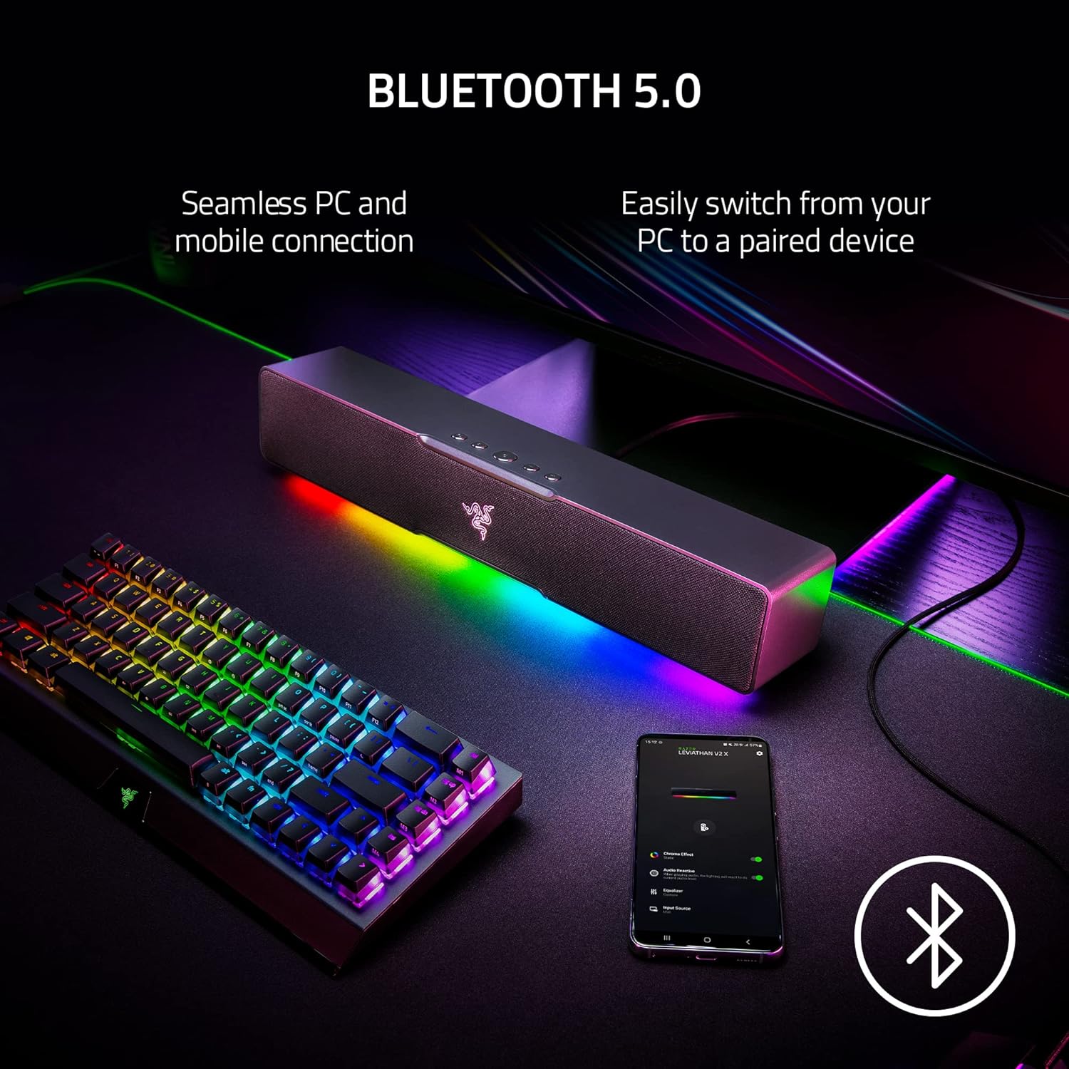 Razer Leviathan V2 X PC Soundbar with Full-Range Drivers - Compact Design - Chroma RGB - USB Type C Power and Audio Delivery - Bluetooth 5.0 - for PC, Laptop, Smartphones, Tablets & Nintendo Switch - Image 5