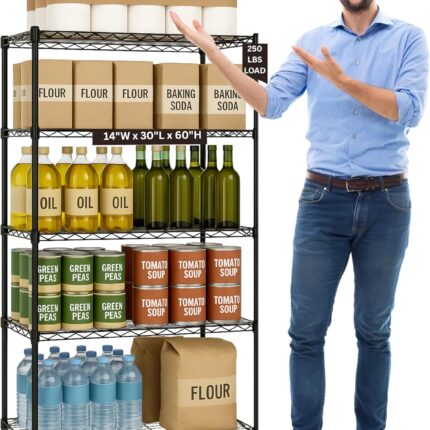 5 Tier Wire Shelving Unit Storage Rack, Metal Heavy Duty Utility Organizers, Organization Units for Products Plant Pantry, Garage, Laundry Racks Durable Shelf Stand,14"W x 30"L x 60"H, Black