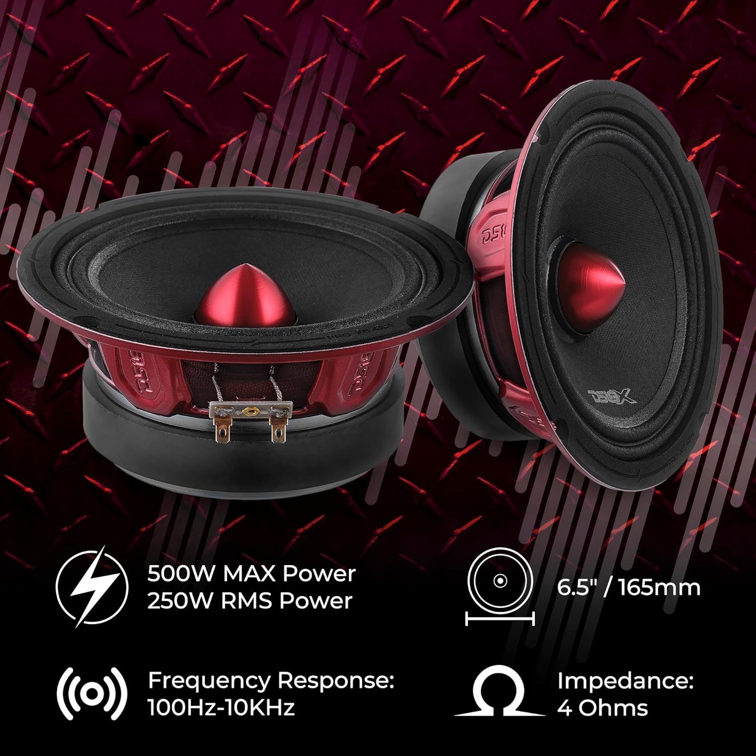 DS18 PRO-X6.4BM Loudspeaker - Pair of 6.5", Midrange, Red Aluminum Bullet, 500W Max, 250W RMS, 4 Ohms - Premium Quality Audio Door Speakers for Car or Truck Stereo Sound System (2 Speaker) - Image 2
