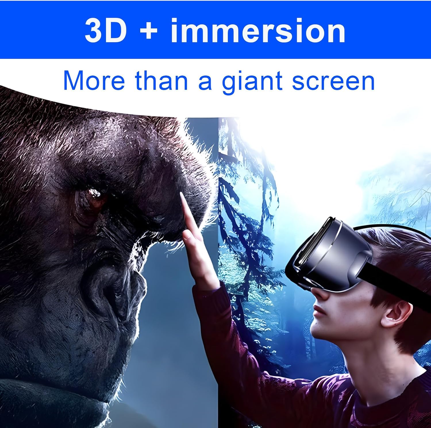 3D VR Headset, Virtual Reality Glasses Headset Helmets, Compatible with 5.0-7.0 inch with Controller, for Mobile Games & Movies(Blue) - Image 7