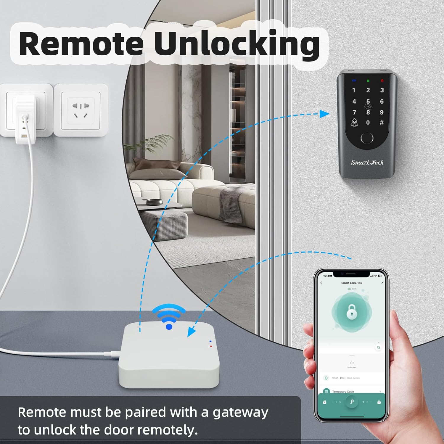 Smart Gateway, Tuya App Remote Control, Smart Home Bridge Hub, Support Smart Key Box and Door Lock for Remote Unlocking (White) - Image 3