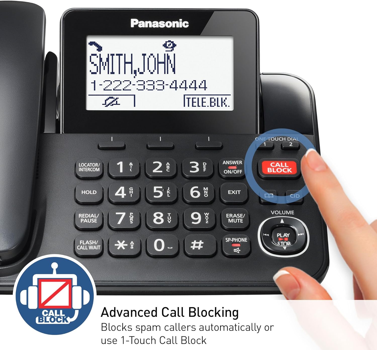 Panasonic Corded Phone/Cordless Phone with Answering Machine, Advanced Call Block and 2-Way Recording, 2 Handsets Expandable up to 6 Cordless Handsets - KX-TGF852B (Black) - Image 3