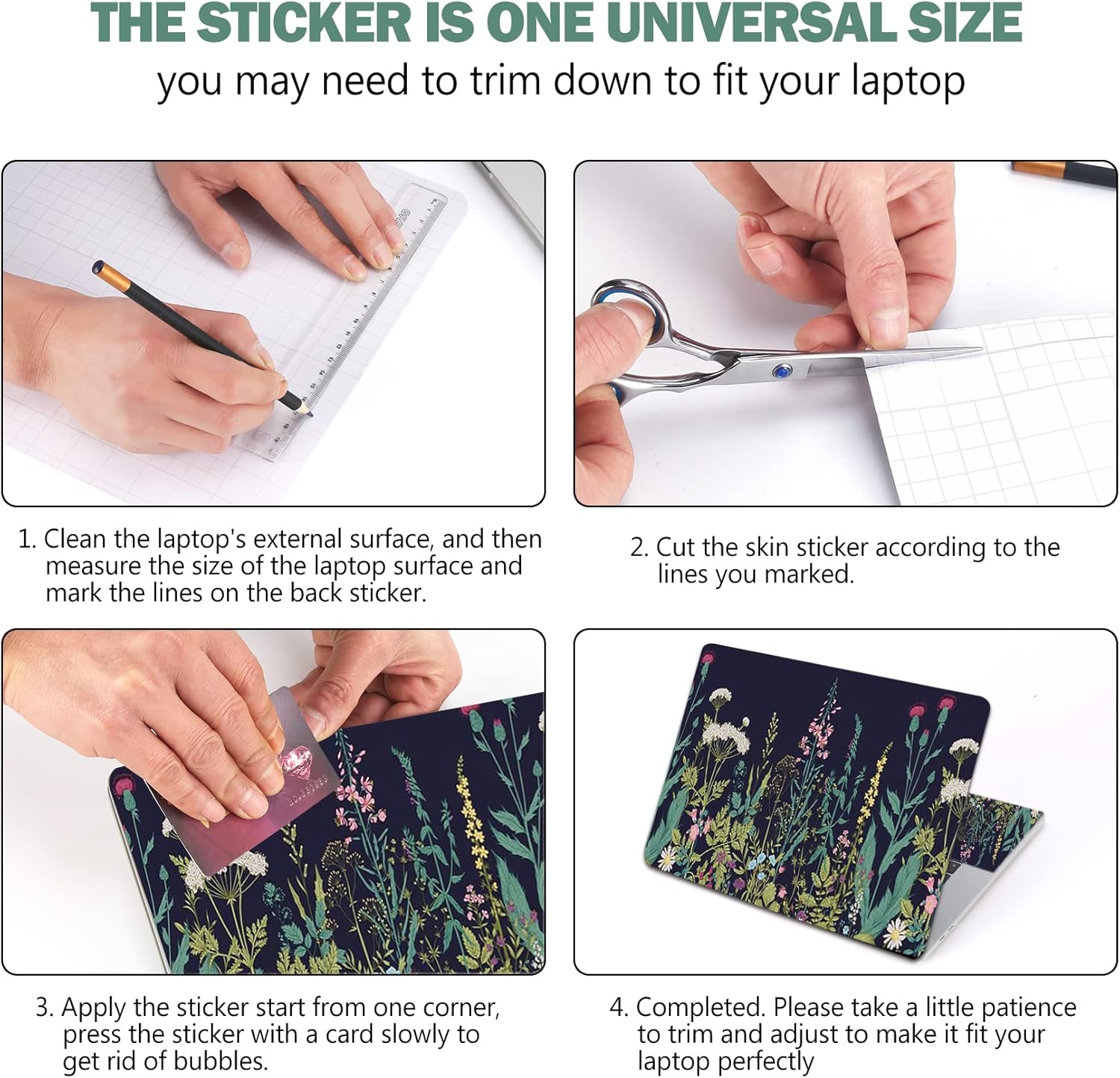 AIMSA Laptop Skin Sticker Decal, 12 13 13.3 14 15 15.4 15.6 inch Laptop Art Decal Protector Notebook Netbook PC 15.6" Universal Vinyl Cover, Flowers Plants - Image 6