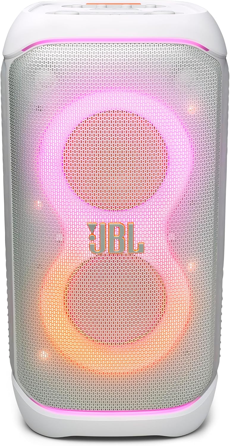 JBL PartyBox Stage 320 - Portable Party Speaker with Telescopic Handle & Wide, Sturdy Wheels, Powerful JBL Pro Sound, Futuristic lightshow, Up to 18 Hours of Play time, Splash Proof (White) - Image 11