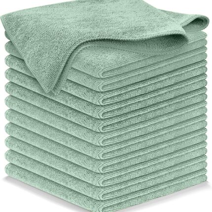USANOOKS Microfiber Cleaning Cloth - Sea Green - 12Pcs (12.5x12.5 inch) High Performance - 1200 Washes, Ultra Absorbent Car Towel Traps Grime & Liquid for Streak-Free Mirror Shine - car Washing Cloth