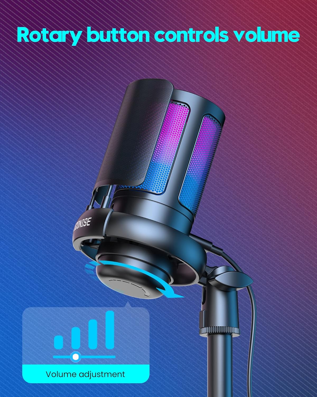 Gaming Microphone for PC: USB Mic for Podcasts Videos & Streaming - Condenser Mic with Quick Mute & Pop Filter - RGB Microphone Gift for Gamer boys - Compatible with PS4/5 & Computer & Laptop - Image 2