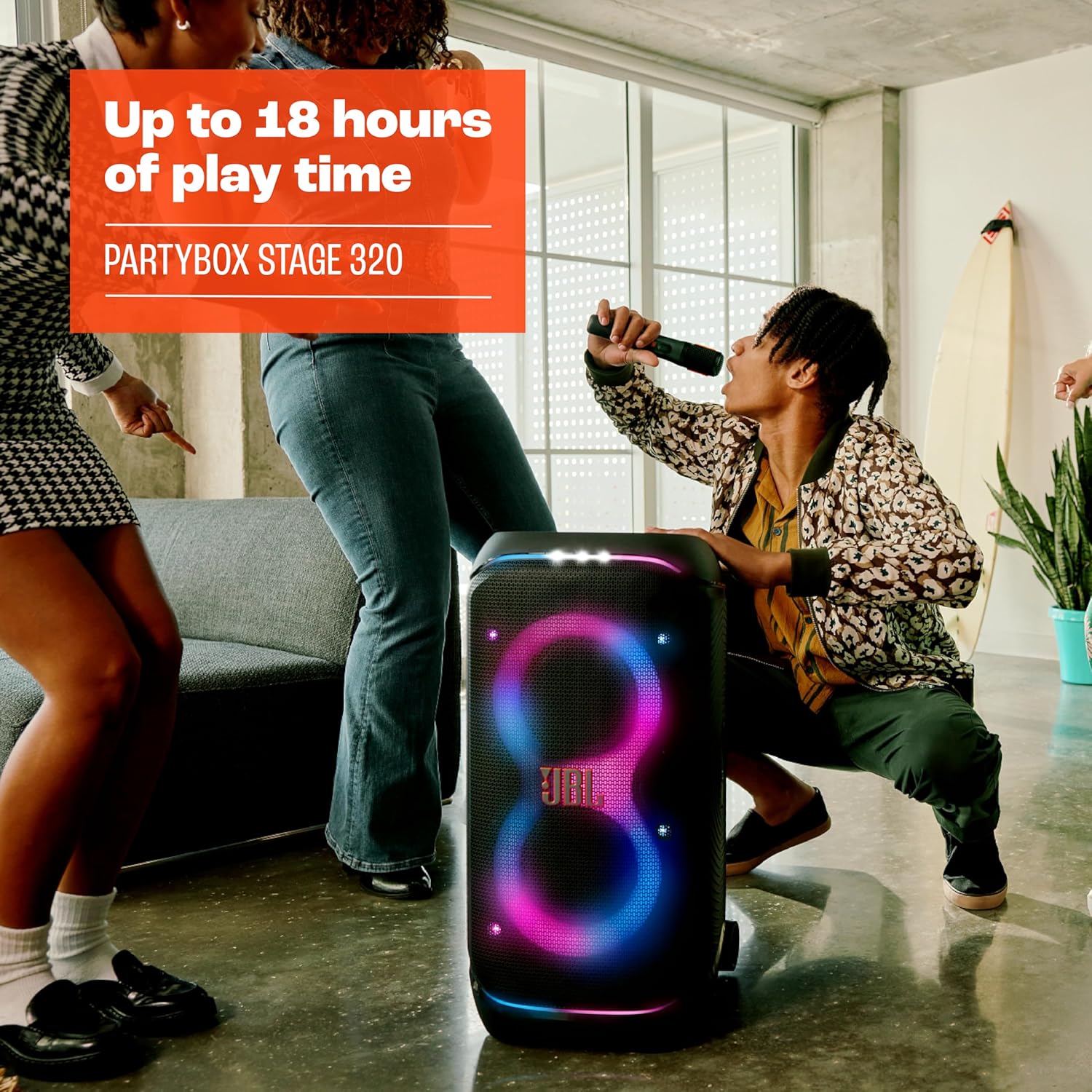 JBL PartyBox Stage 320 - Portable Party Speaker with Telescopic Handle & Wide, Sturdy Wheels, Powerful JBL Pro Sound, Futuristic lightshow, Up to 18 Hours of Play time, Splash Proof (White) - Image 7