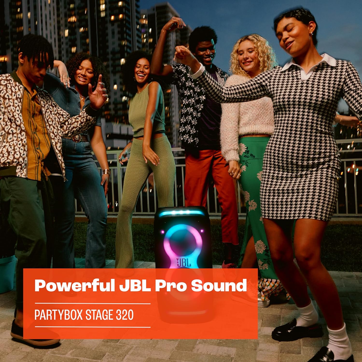 JBL PartyBox Stage 320 - Portable Party Speaker with Telescopic Handle & Wide, Sturdy Wheels, Powerful JBL Pro Sound, Futuristic lightshow, Up to 18 Hours of Play time, Splash Proof (White) - Image 5