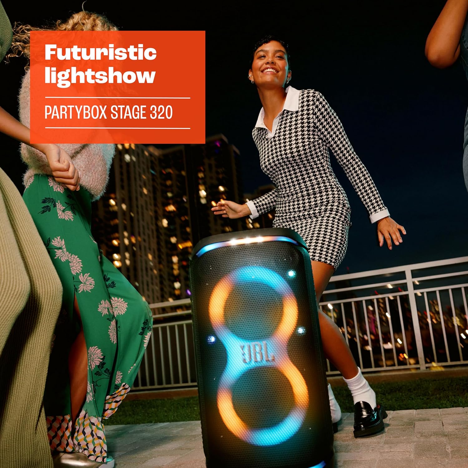 JBL PartyBox Stage 320 - Portable Party Speaker with Telescopic Handle & Wide, Sturdy Wheels, Powerful JBL Pro Sound, Futuristic lightshow, Up to 18 Hours of Play time, Splash Proof (White) - Image 6