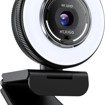 NexiGo N680E Pro 4K Webcam with Ring Light, PDAF Autofocus, 1080p 60FPS, Dual Noise-Canceling Mics, Privacy Shutter, USB Plug-and-Play for Zoom, Teams, Twitch, Google Meet