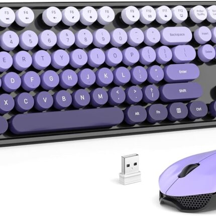 MOFII Wireless Keyboard and Mouse Combo, 2.4GHz Retro Typewriter Keyboard Full Size, Cute Wireless Mice, USB Dongle Plug and Play, for Laptop, PC, Desktop, Windows (Black Purple Gradient Color)