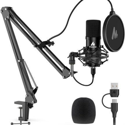 USB Microphone, MAONO 192KHZ/24Bit Plug & Play PC Computer Podcast Condenser Cardioid Metal Mic Kit with Professional Sound Chipset for Recording, Gaming, Singing, YouTube (AU-A04)
