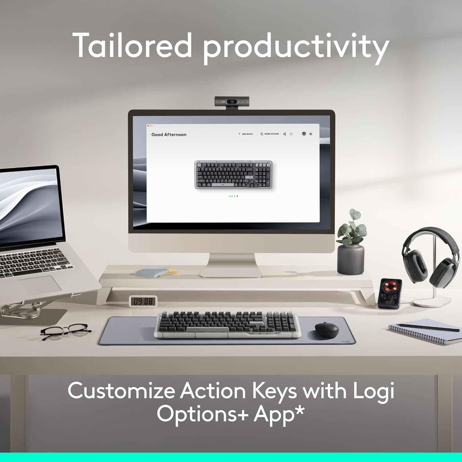 Logitech Alto Keys K98M Wireless Mechanical Clicky Keyboard, Customizable Keyboard with Vibration Absorbing Gasket, Backlit Keys, Bluetooth, USB-C Charging, for PC, Mac, Laptops - Graphite - Image 6
