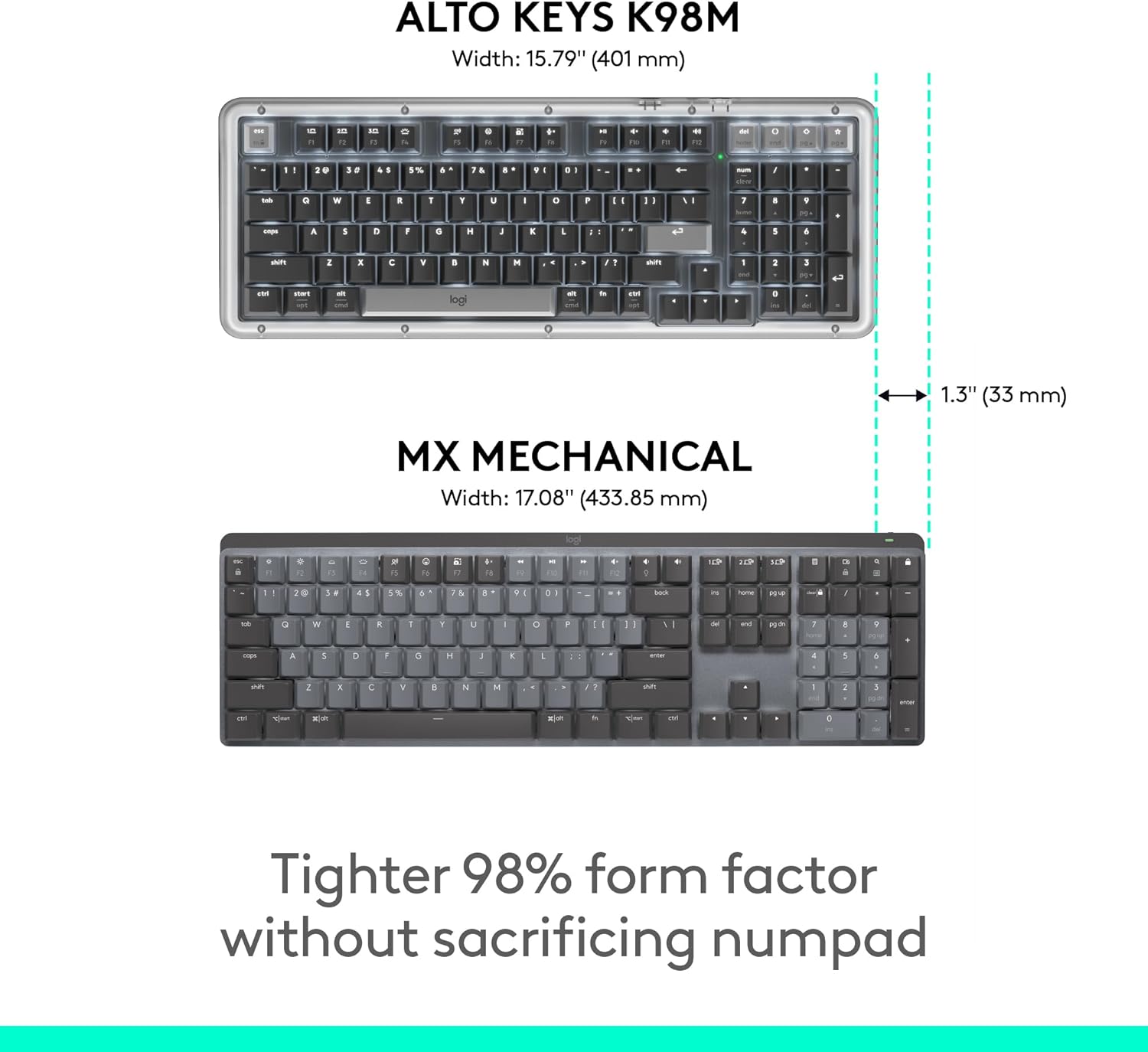 Logitech Alto Keys K98M Wireless Mechanical Clicky Keyboard, Customizable Keyboard with Vibration Absorbing Gasket, Backlit Keys, Bluetooth, USB-C Charging, for PC, Mac, Laptops - Graphite - Image 5