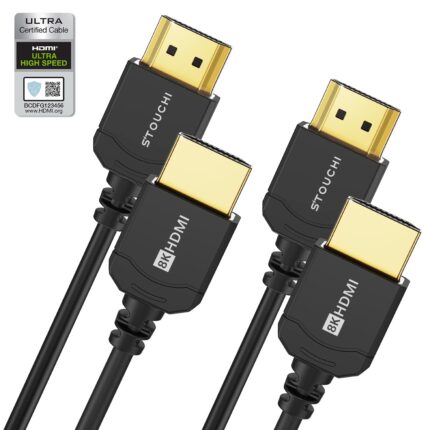 Stouchi Ultra Thin HDMI Cable(5ft/2 Packs), [Certified 48Gbps] 8K Ultra High Speed HDMI® Cable 8K@60Hz 4K@120Hz, eARC, HDR, Dolby Atmos/Vision Compatible with PS5/Xbox/Roku TV/Gaming Monitors