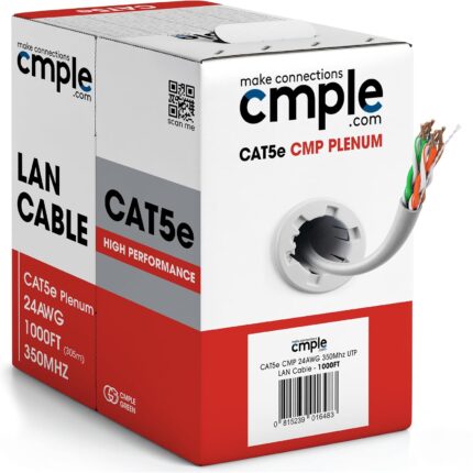 Cmple - Cat5e Plenum Cable 1000ft, CMP, White, 350MHz Gigabit Ethernet Solid Network Internet Bulk UTP