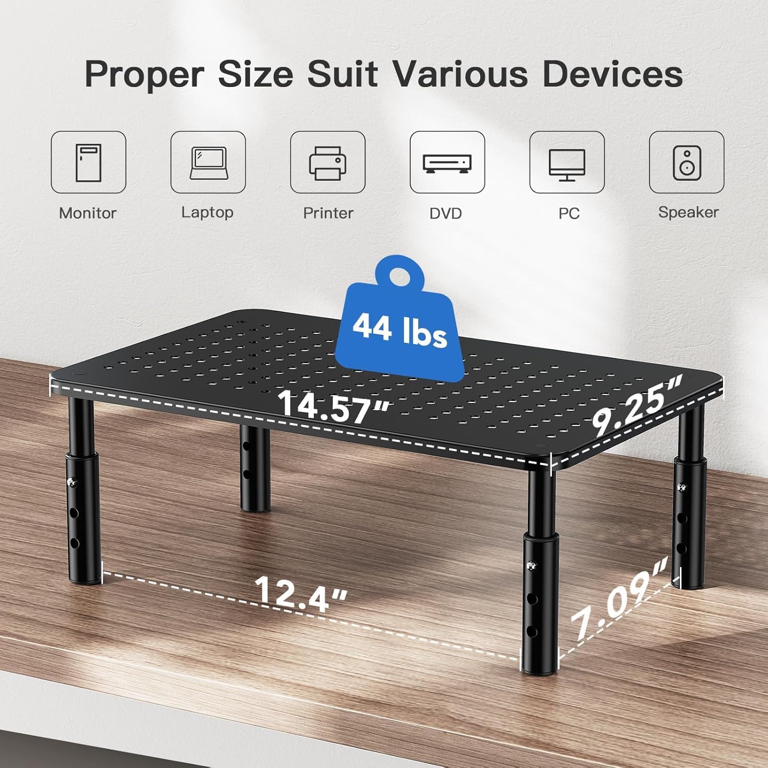 HUANUO Monitor Stand for Desk, Computer Monitor Stand Height Adjustable, Monitor Riser for 2 Monitors, Laptop Stand for Desk, 2 Pack, Black - Image 2