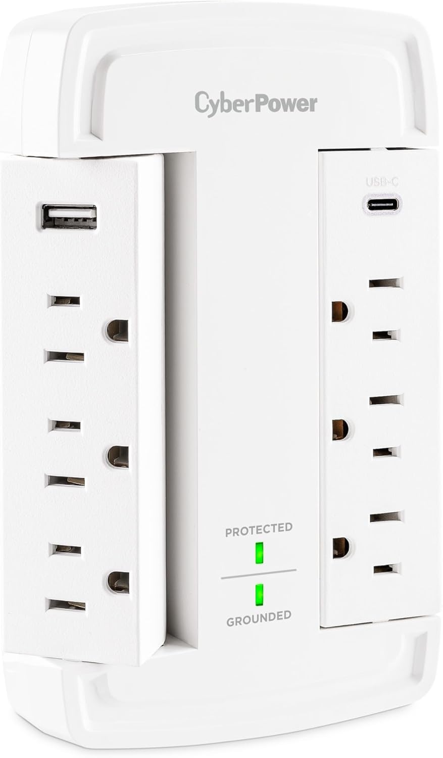 CyberPower CSP6WSUC Surge Protector, 6 Swivel Outlets, 2 USB Charging Ports, 2400J, Wall‑Tap