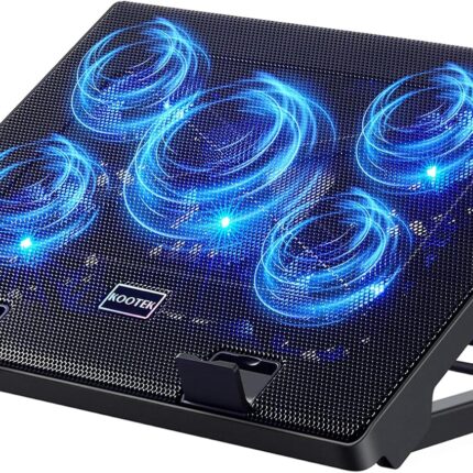 Kootek Laptop Cooling Pad Cooler Stand with 5 Quiet Fans for 12"-17" Laptop | 5 Fans, USB Powered, Laptop Cooling Stand with 2 USB Hub, 6 Adjustable Height, 360° Cooling Coverage, Anti-Slip, Blue LED
