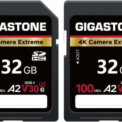 【5-Yrs Free Data Recovery】 GIGASTONE 32GB SD Card 2-Pack, 4K Camera Extreme, UHS-I A2 V30 SDHC Memory Card 4K Full HD Video Speed up to 100MB/s Compatible with SPYPOINT TACTACAM Trail Camera