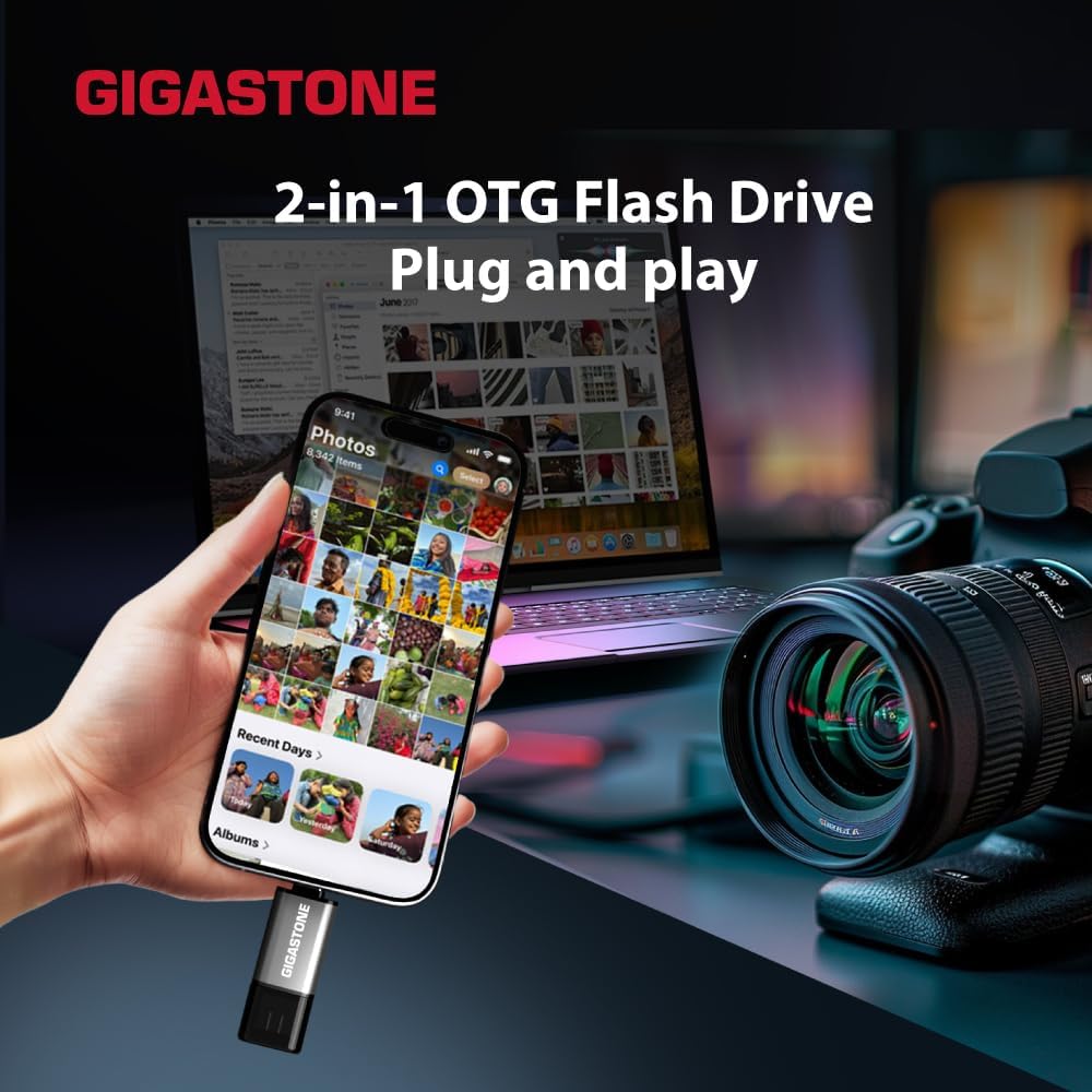 GIGASTONE 128GB Dual USB Flash Drive 2-Pack, USB 3.2 Gen 1, 2-in-1 USB C+A, Speed Up to 100MB/s, Head Cap Design Thumb Drive, Plug & Play for Smartphone/PC/Mac/TV/Car Audio, USB 2.0/3.0/3.1 Compatible - Image 5