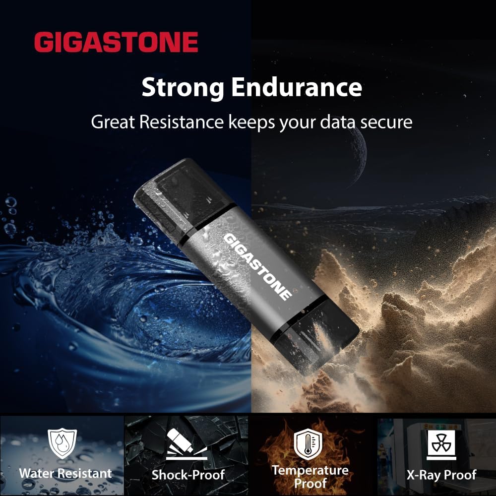 GIGASTONE 128GB Dual USB Flash Drive 2-Pack, USB 3.2 Gen 1, 2-in-1 USB C+A, Speed Up to 100MB/s, Head Cap Design Thumb Drive, Plug & Play for Smartphone/PC/Mac/TV/Car Audio, USB 2.0/3.0/3.1 Compatible - Image 6