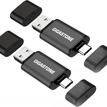 GIGASTONE 128GB Dual USB Flash Drive 2-Pack, USB 3.2 Gen 1, 2-in-1 USB C+A, Speed Up to 100MB/s, Head Cap Design Thumb Drive, Plug & Play for Smartphone/PC/Mac/TV/Car Audio, USB 2.0/3.0/3.1 Compatible