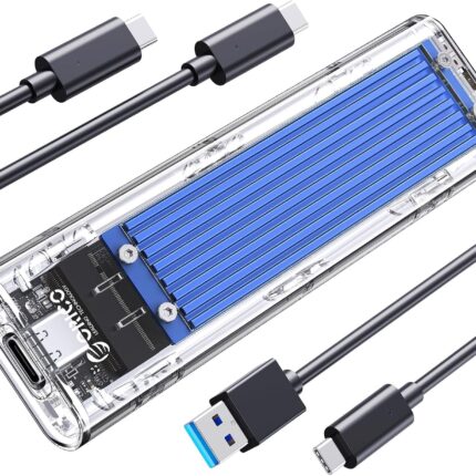 ORICO M.2 NVMe SSD Enclosure, USB 3.2 Gen 2 (10 Gbps), Transparent External Solid State Drive Adapter Enclosure for 2280 2260 2242 2230 PCI-E M2 M-Key SSD, USB Type C Converter Case-TCM2 Blue