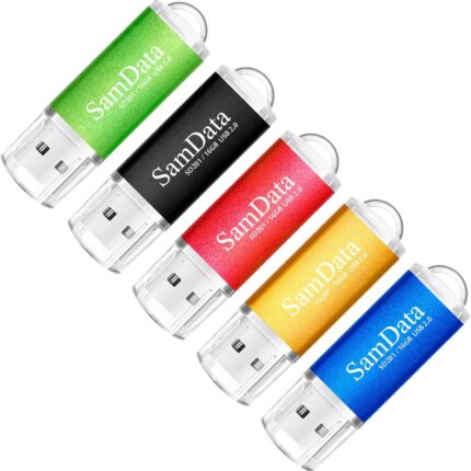 SamData 5 Pack 16GB USB 2.0 Flash Drive Thumb Drives Memory Stick, 5 Colors: Black Blue Green Gold Red